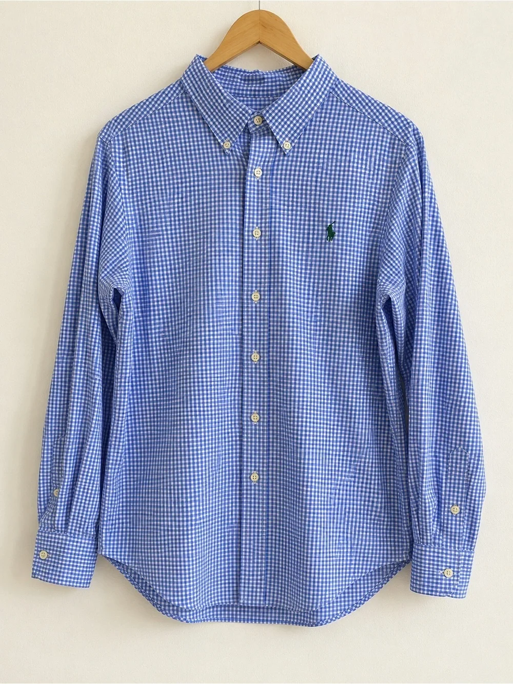 Ralph Lauren Boys Blue Gingham Plaid Button Down Shirt Size M (10-12)